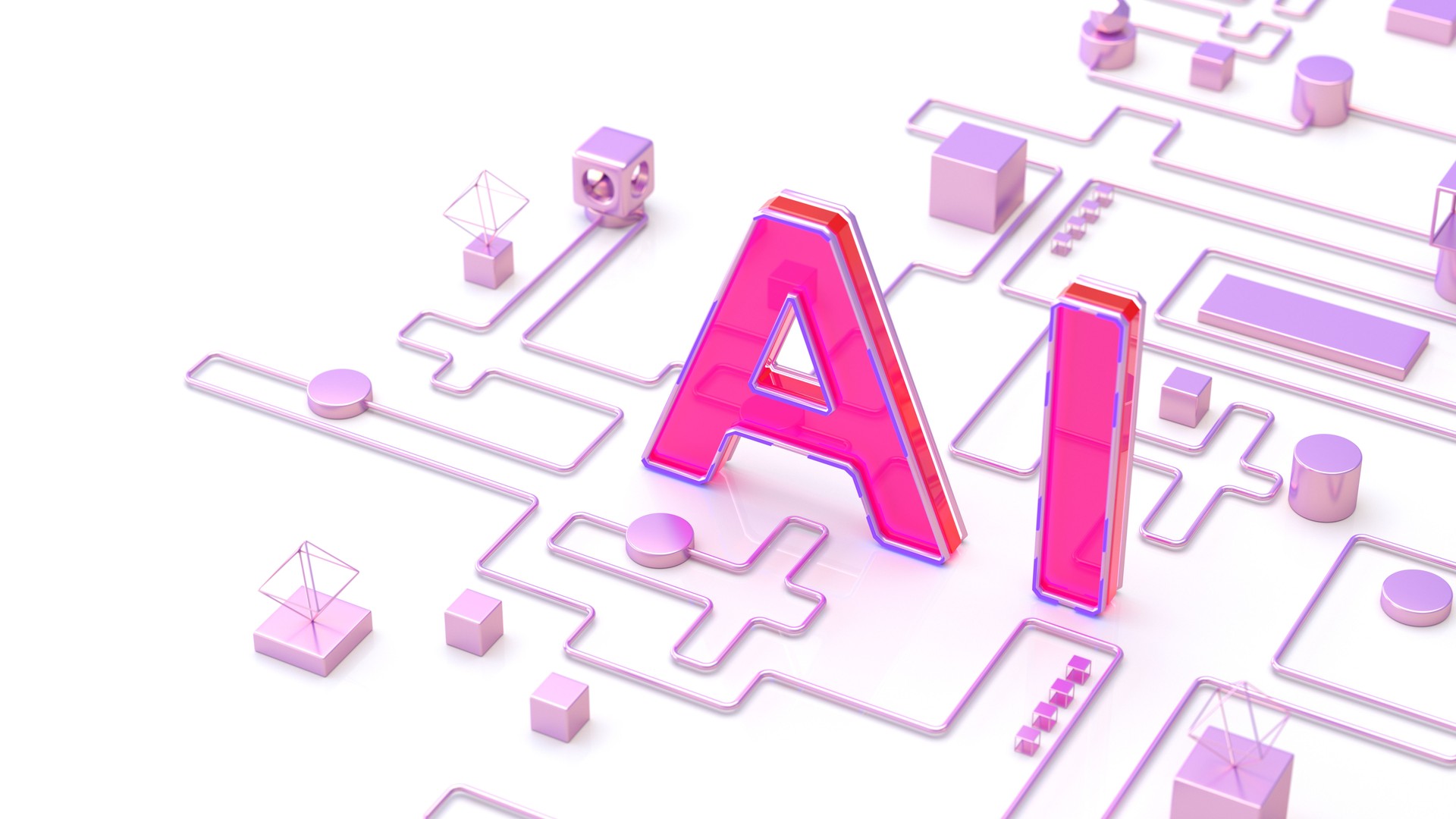 Artificial Intelligence - innovations and new technology. AI text on digital background